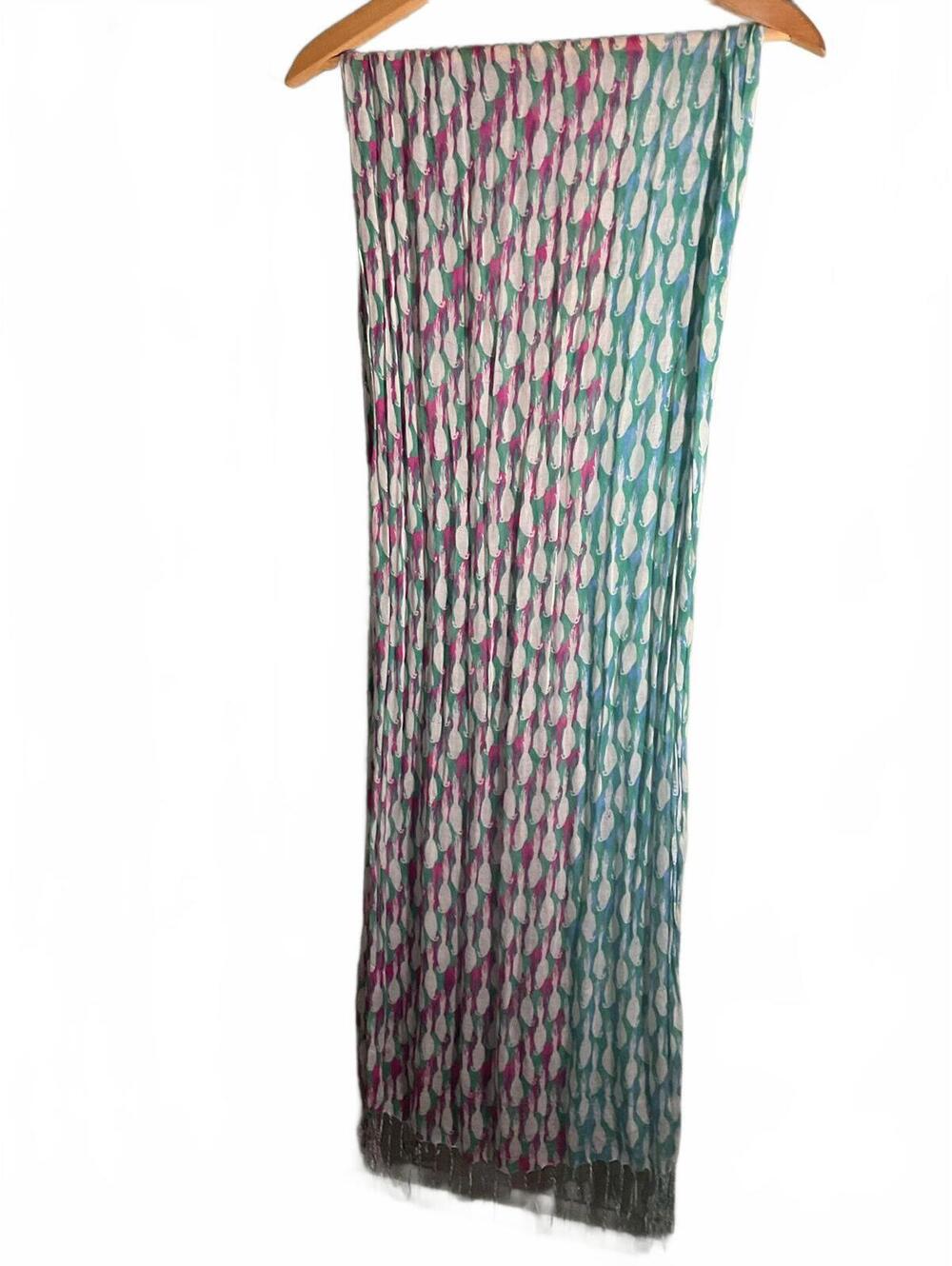 Lightweight Colorful Bird Scarf With Fringe Detail